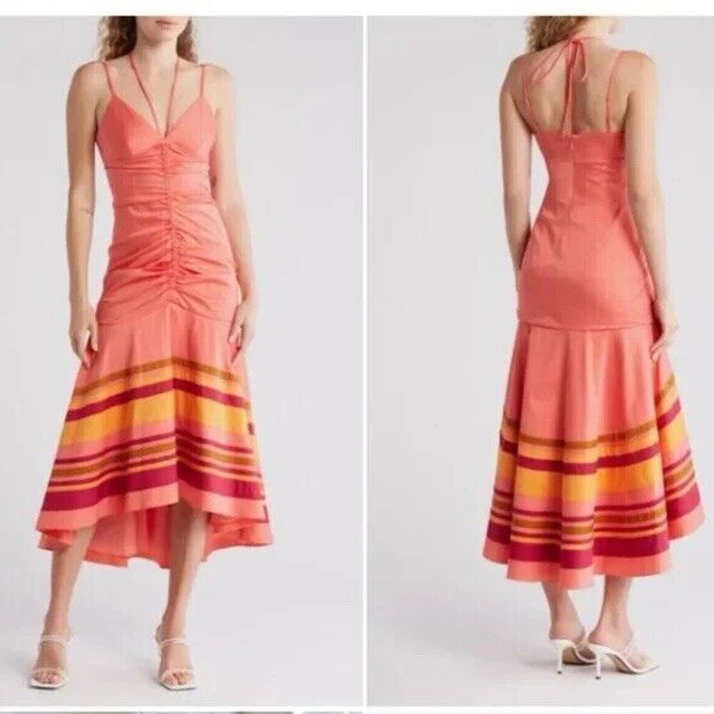 VERONICA BEARD Fitz High-low Cotton Blend Dress In Coral Multi Size 6 Beach